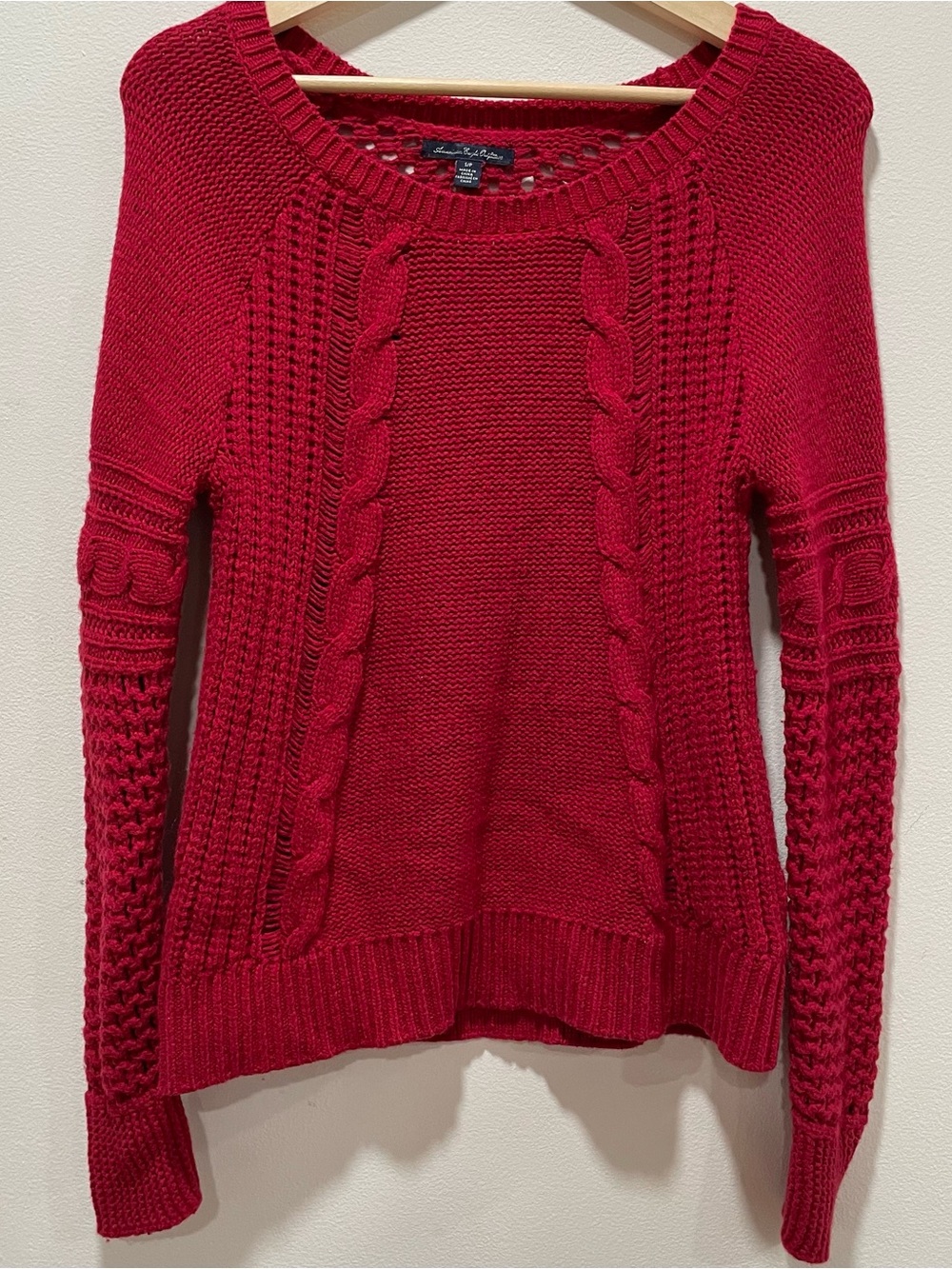 American Eagle Outfitters Red Cable Knit Scoop Neck Sweater